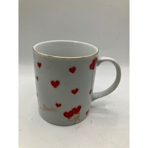 Lefton China 1986 Japan Coffee Mug White With Red Hearts Gold‎ Trim Love